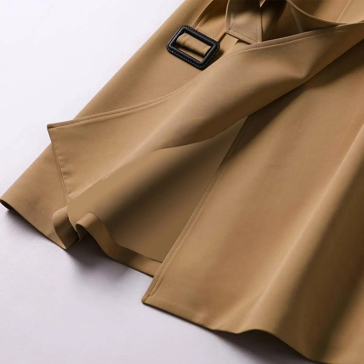 Women's Double Breasted Long Trench Coat Belted Notch Lapel Overcoat Windproof Classic Outerwear