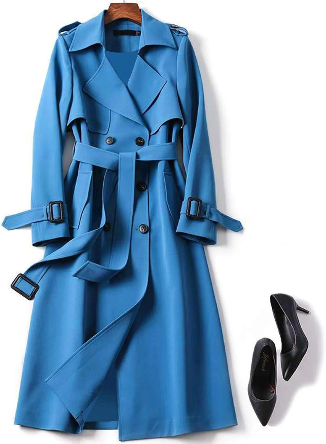 Women's Double Breasted Trench Coats Mid-Length Belted Overcoat Long Dress Jacket,Trench Coats Long