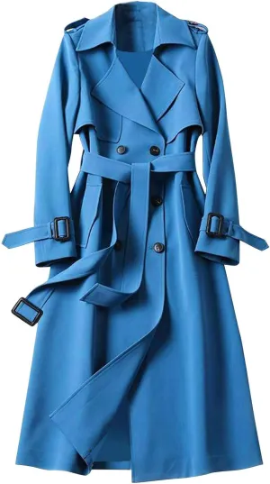 Women's Double Breasted Trench Coats Mid-Length Belted Overcoat Long Dress Jacket,Trench Coats Long