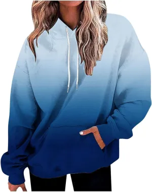 Womens Fall Fashion 2024 Trendy Oversized Hoodie Sweatshirts Gradient Color Casual Drawstring Hoodies