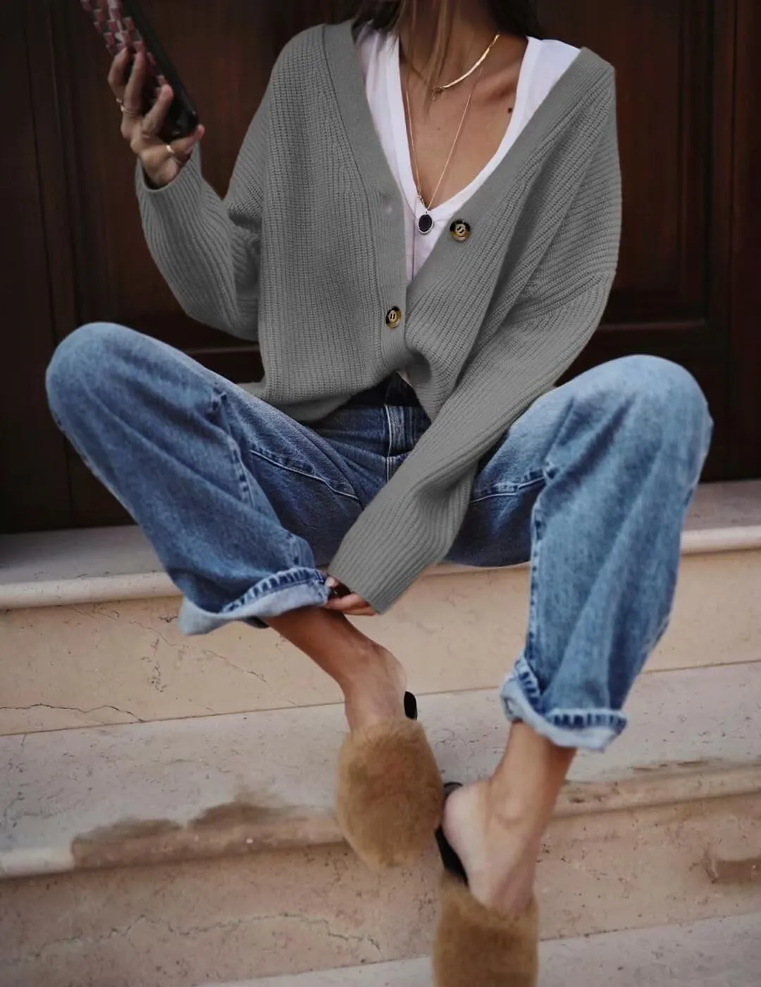 Womens Fall Laies Cute Ribbed Knit V Neck Color Block Striped Button Fake Pocket Long Sleeve Sweater Cardigan 2024