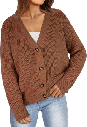 Womens Fall Laies Cute Ribbed Knit V Neck Color Block Striped Button Fake Pocket Long Sleeve Sweater Cardigan 2024