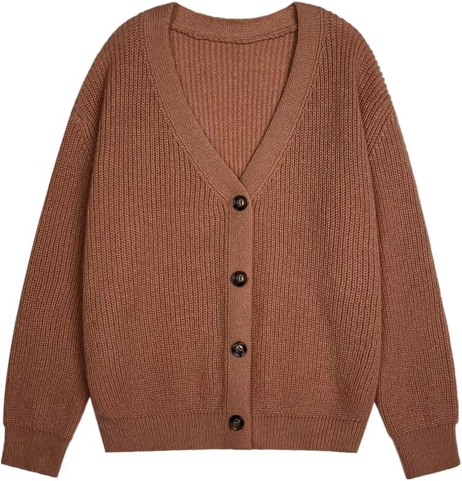 Womens Fall Laies Cute Ribbed Knit V Neck Color Block Striped Button Fake Pocket Long Sleeve Sweater Cardigan 2024