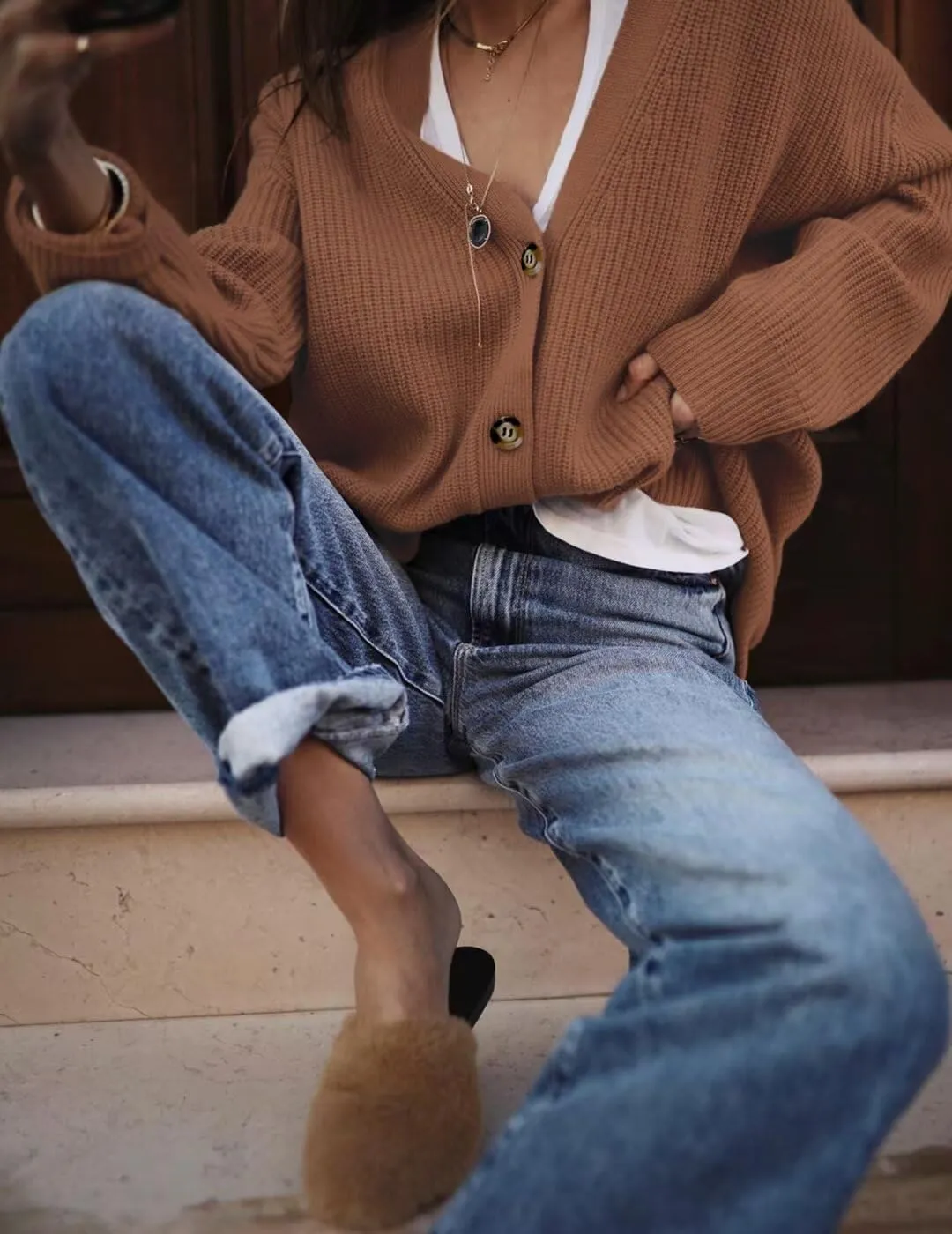 Womens Fall Laies Cute Ribbed Knit V Neck Color Block Striped Button Fake Pocket Long Sleeve Sweater Cardigan 2024