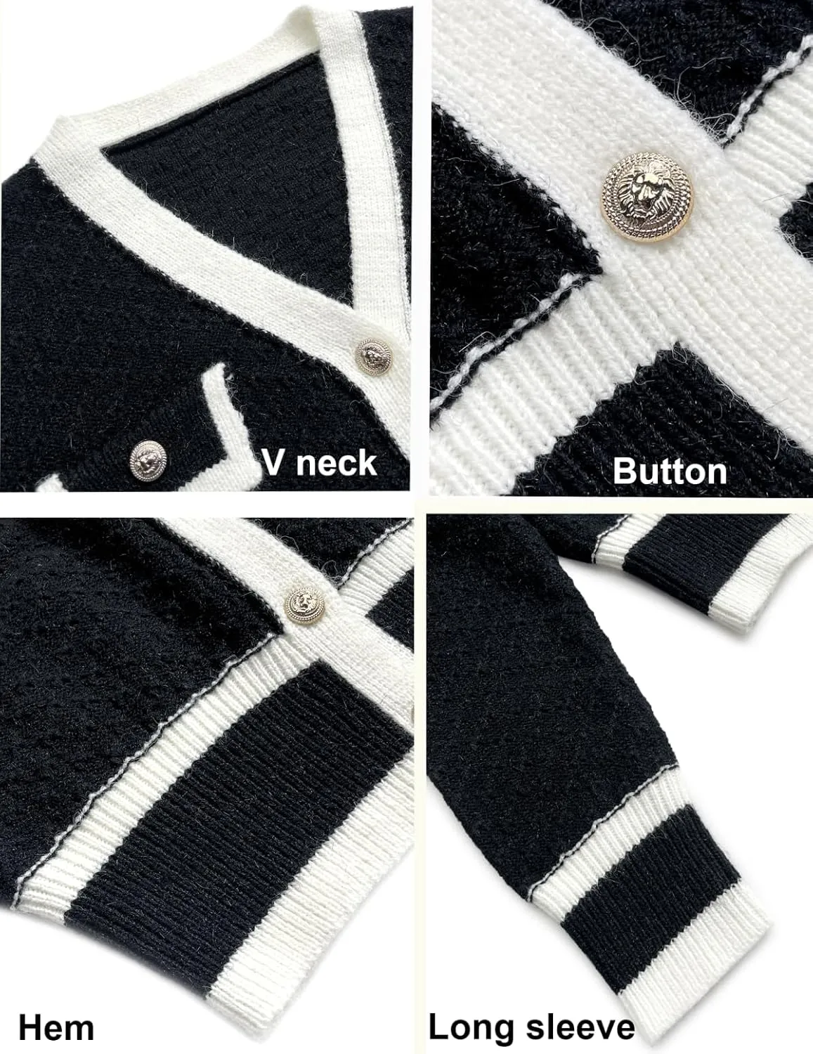Womens Fall Laies Cute Ribbed Knit V Neck Color Block Striped Button Fake Pocket Long Sleeve Sweater Cardigan 2024