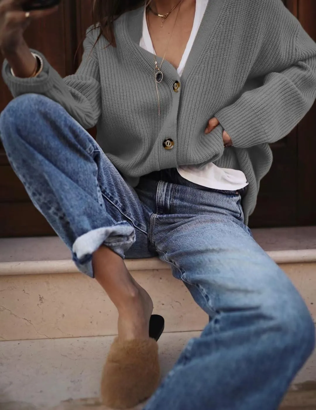 Womens Fall Laies Cute Ribbed Knit V Neck Color Block Striped Button Fake Pocket Long Sleeve Sweater Cardigan 2024