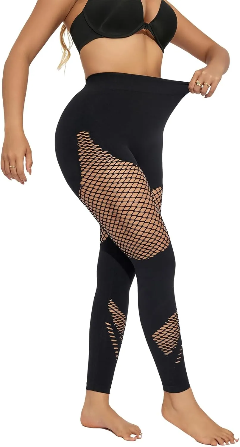 Women's Fishnet Seamless Tights High Waisted Tummy Control Workout Leggings Pants