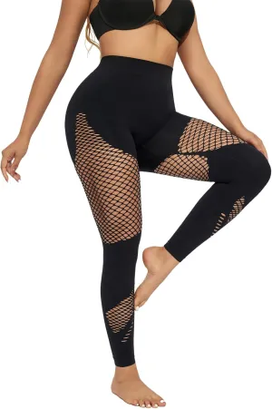 Women's Fishnet Seamless Tights High Waisted Tummy Control Workout Leggings Pants