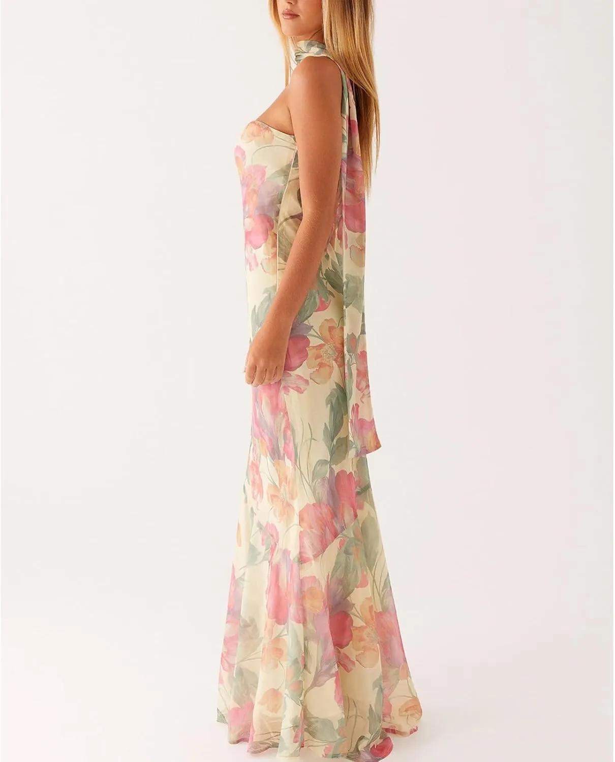 Womens Floral Strapless Dress Y2k Backless Sleeveless Tube Maxi Long Dresses Sexy Mesh Bodycon Summer Beachwear