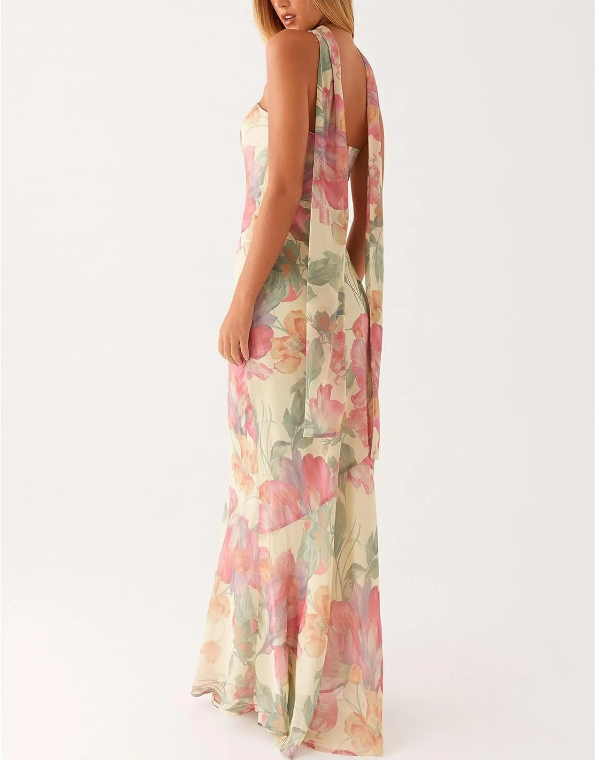 Womens Floral Strapless Dress Y2k Backless Sleeveless Tube Maxi Long Dresses Sexy Mesh Bodycon Summer Beachwear