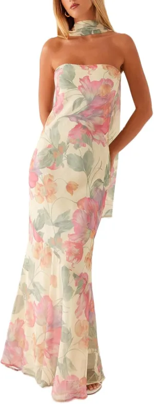 Womens Floral Strapless Dress Y2k Backless Sleeveless Tube Maxi Long Dresses Sexy Mesh Bodycon Summer Beachwear