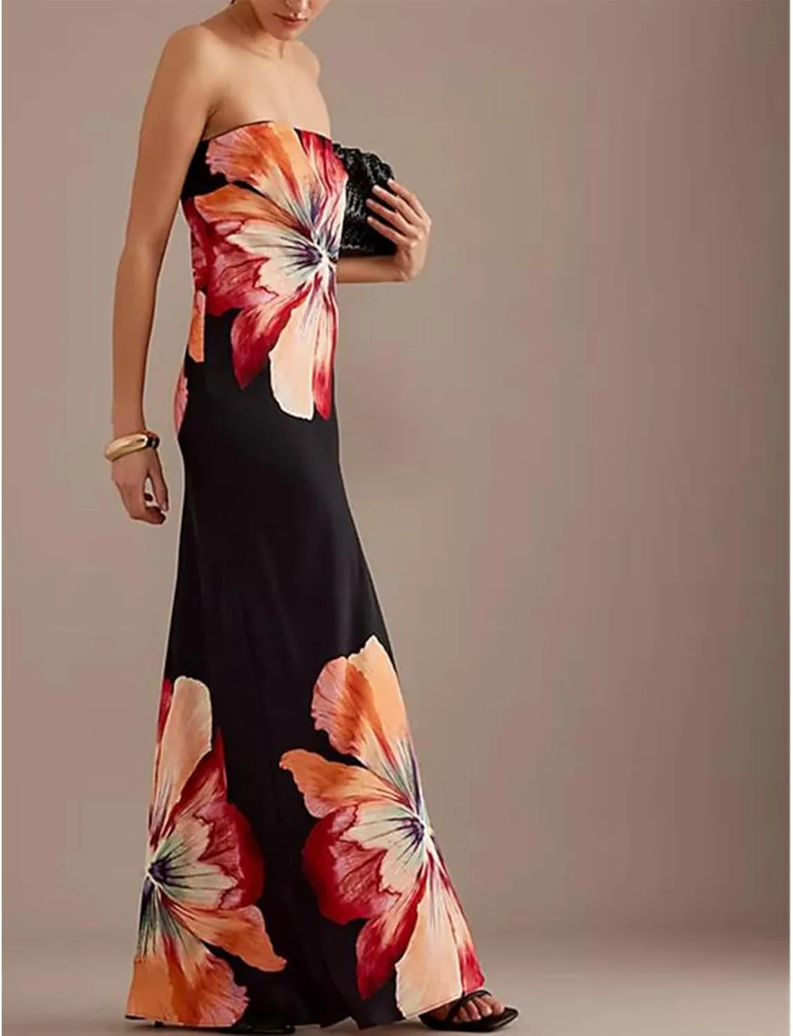 Womens Floral Strapless Dress Y2k Backless Sleeveless Tube Maxi Long Dresses Sexy Mesh Bodycon Summer Beachwear