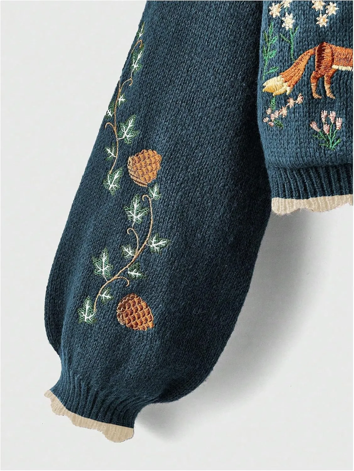 Women's Flower Embroidery Cardigans Sweaters Long Sleeve Button Down Knitted Loose Outwear