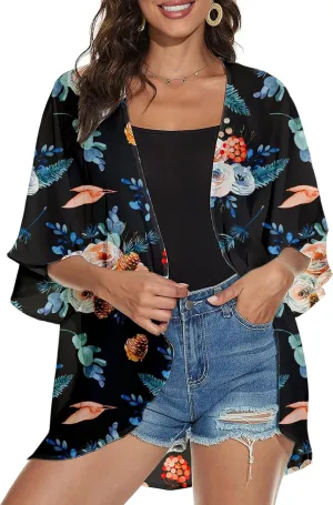 Women's Holiday Beach Kimono Cardigan Lightweight Cover Up Casual Tops