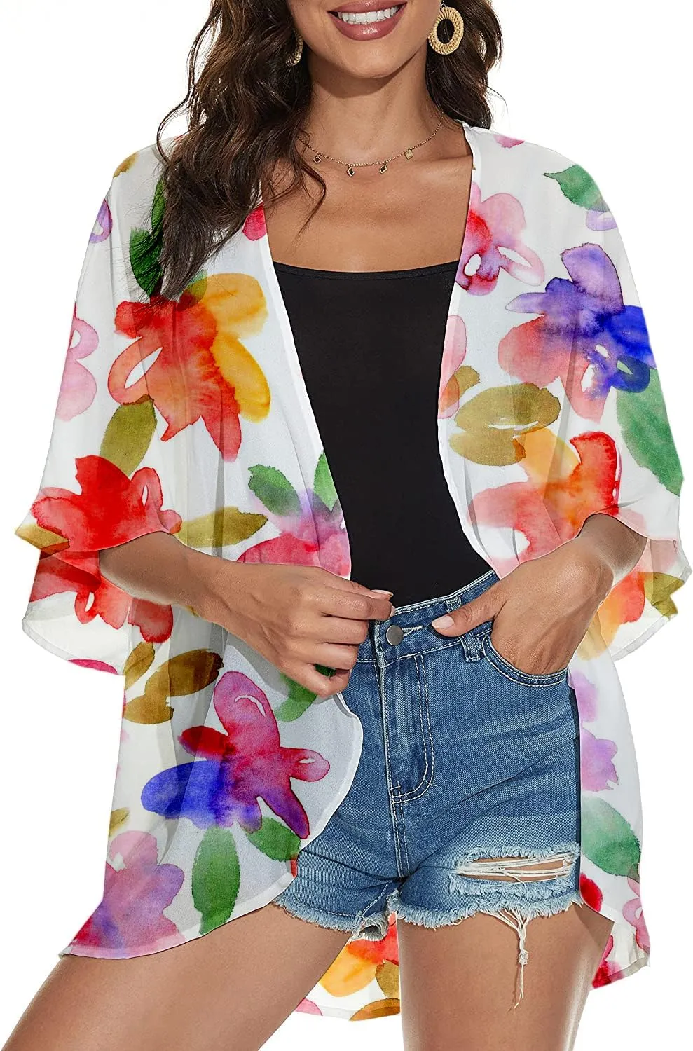 Women's Holiday Beach Kimono Cardigan Lightweight Cover Up Casual Tops