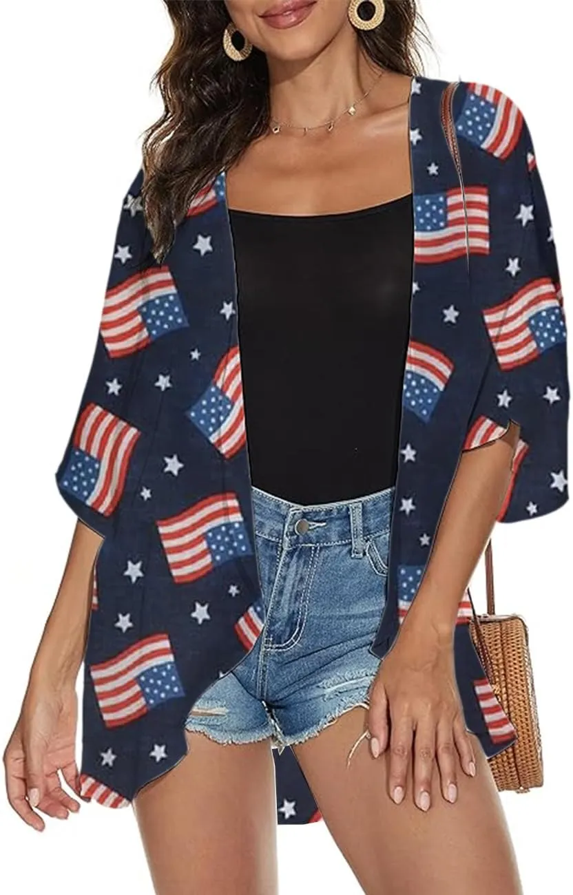 Women's Holiday Beach Kimono Cardigan Lightweight Cover Up Casual Tops