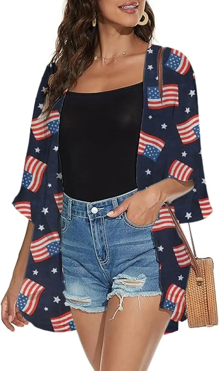 Women's Holiday Beach Kimono Cardigan Lightweight Cover Up Casual Tops
