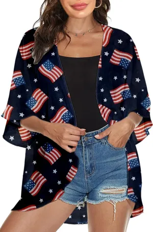 Women's Holiday Beach Kimono Cardigan Lightweight Cover Up Casual Tops