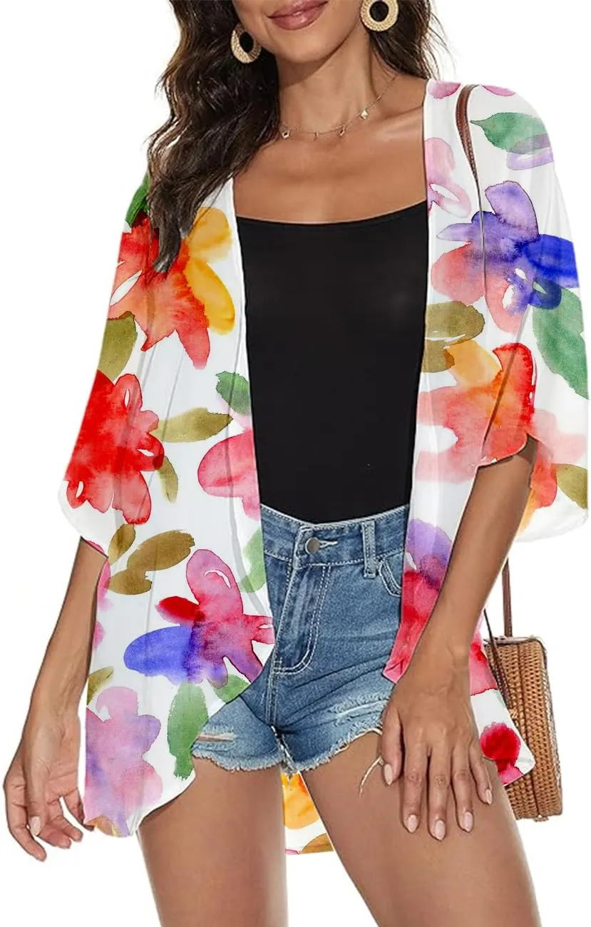 Women's Holiday Beach Kimono Cardigan Lightweight Cover Up Casual Tops