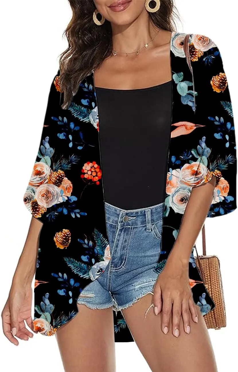 Women's Holiday Beach Kimono Cardigan Lightweight Cover Up Casual Tops