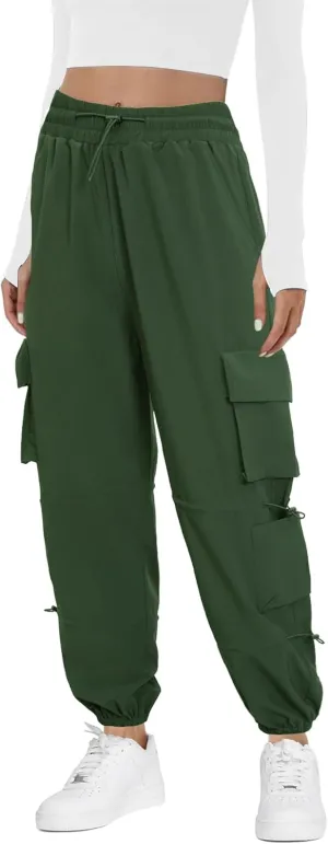 Women's Lightweight Cargo Pants Quick Dry Joggers with 6 Pockets Elastic Waist and Water-Resistant Hiking Pants