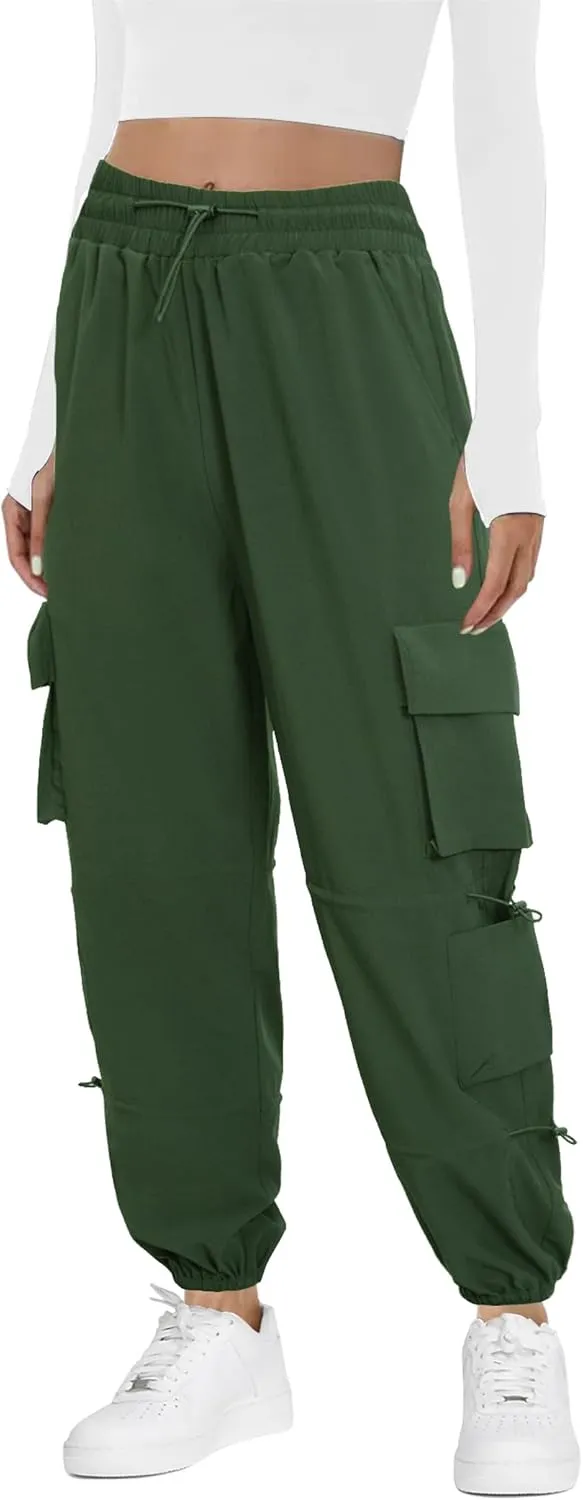 Women's Lightweight Cargo Pants Quick Dry Joggers with 6 Pockets Elastic Waist and Water-Resistant Hiking Pants