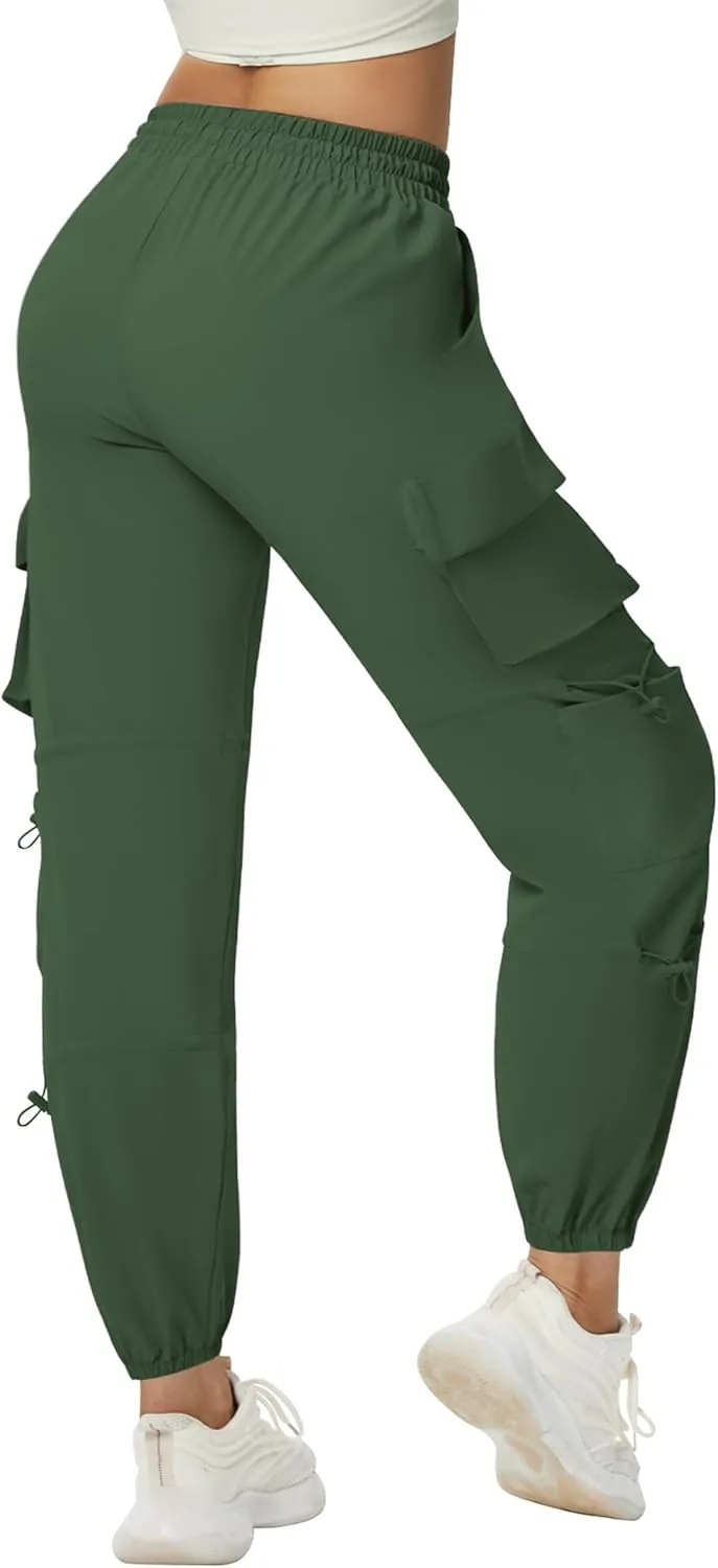 Women's Lightweight Cargo Pants Quick Dry Joggers with 6 Pockets Elastic Waist and Water-Resistant Hiking Pants