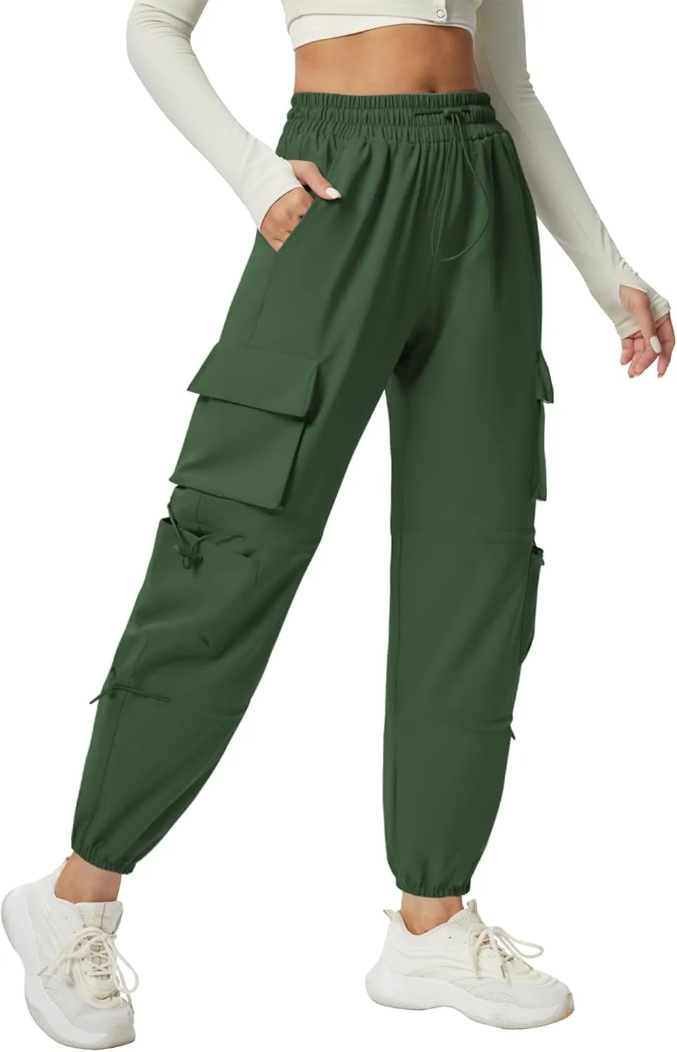 Women's Lightweight Cargo Pants Quick Dry Joggers with 6 Pockets Elastic Waist and Water-Resistant Hiking Pants