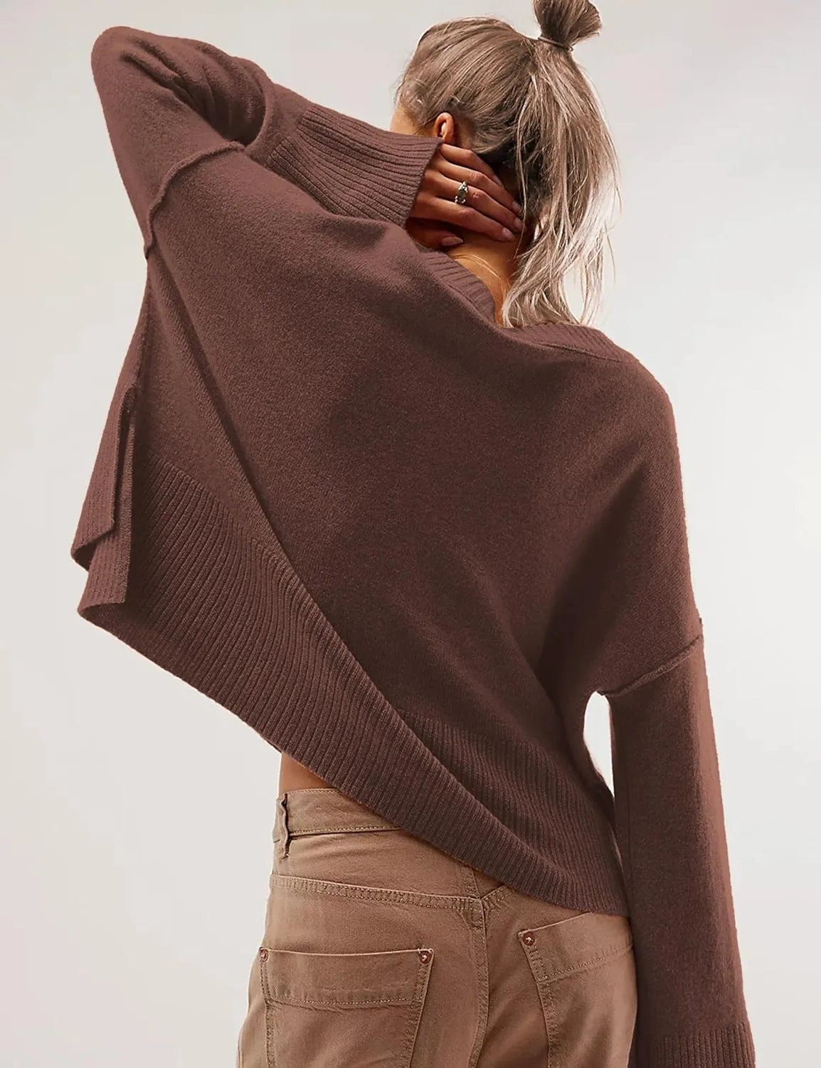 Womens Lightweight Sweaters Crewneck Bell-Style Sleeve Batwing Knit Tops Slouchy Soft Pullover Jumpers