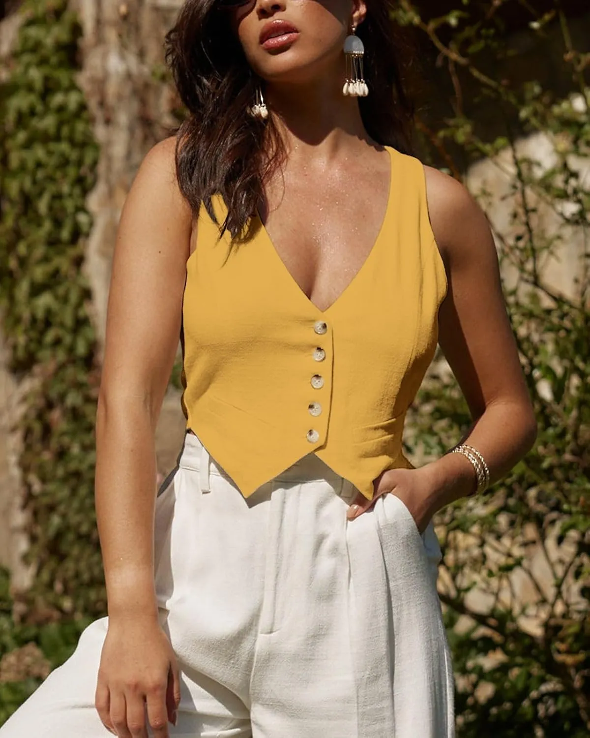 Womens Linen Vest Tank Tops 2025 Summer Lightweight V- Neck Cute Cropped Casual Fashion Beach Vacation Corset Top