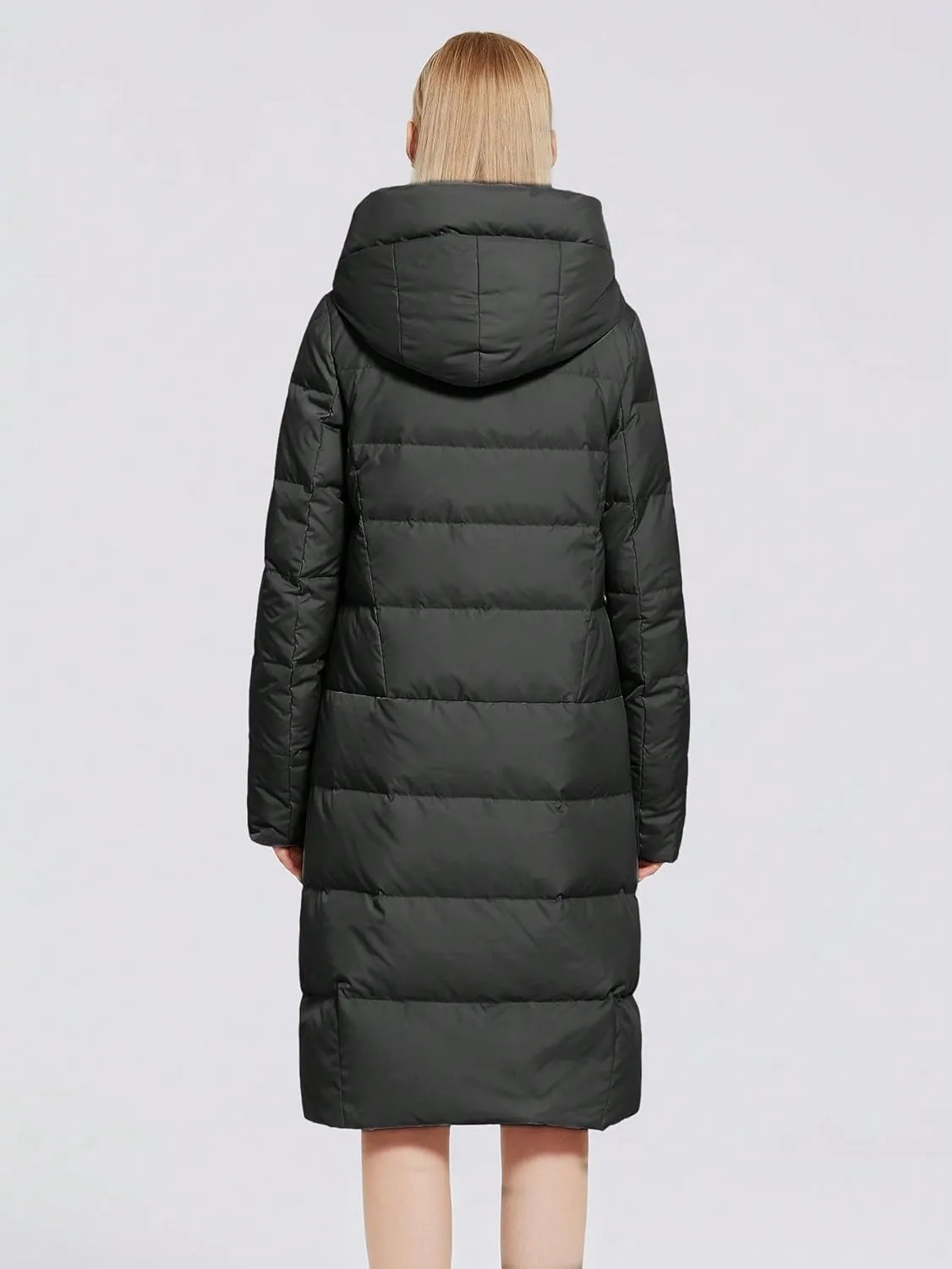Women's Long Puffer Jacket Casual Zip Up Quilted Hooded Thickened Warm Winter Padded Down Coat Outerwear