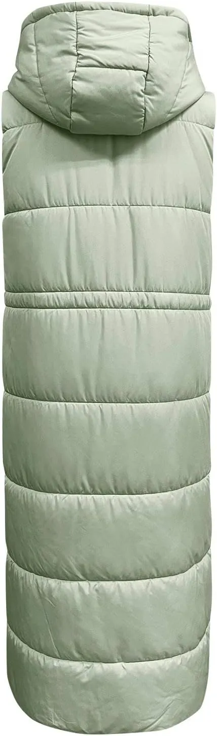 Women's Long Quilted Vest Coat Hooded Maxi Length Sleeveless Puffer Vest Padded Coat Winter Vest Outerwear