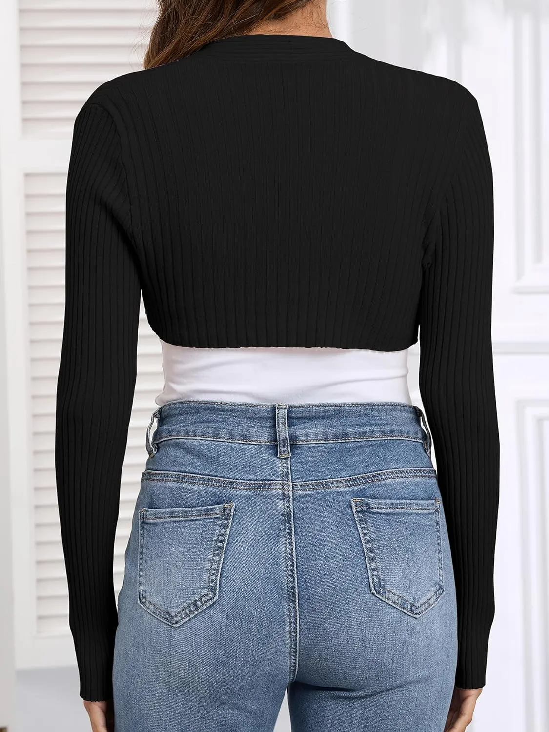 Women's Long Sleeve Shrug Sweaters Knit Bolero Shoulder Open Cropped Cardigan