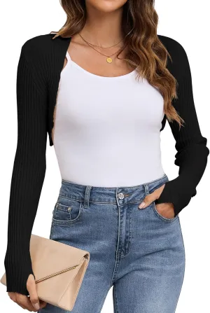 Women's Long Sleeve Shrug Sweaters Knit Bolero Shoulder Open Cropped Cardigan