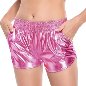 Women's Metallic Shorts Shiny Pants with Elastic Waist Hot Rave Dance
