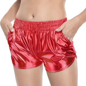 Women's Metallic Shorts Shiny Pants with Elastic Waist Hot Rave Dance
