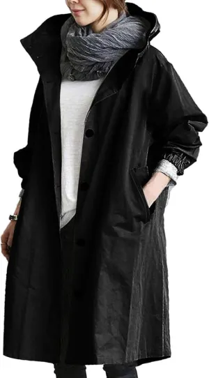 Women's Mid Length Trench Coat, Windproof Classic Lapel Hooded Coats, Lounge Trench Coat, Single Breasted Trenchcoats