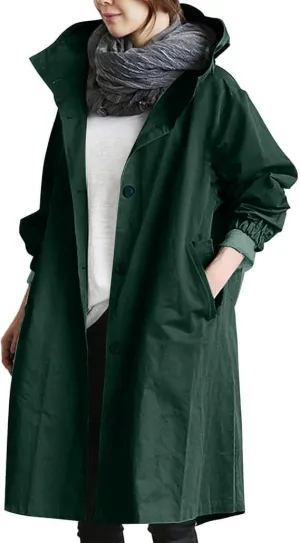 Women's Mid Length Trench Coat, Windproof Classic Lapel Hooded Coats, Lounge Trench Coat, Single Breasted Trenchcoats