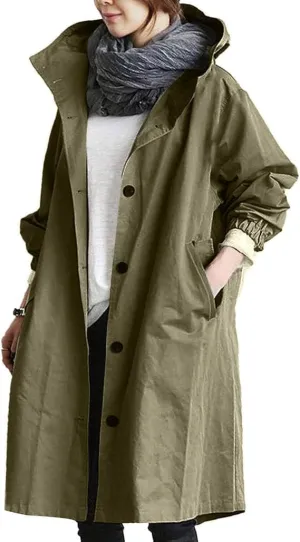 Women's Mid Length Trench Coat, Windproof Classic Lapel Hooded Coats, Lounge Trench Coat, Single Breasted Trenchcoats