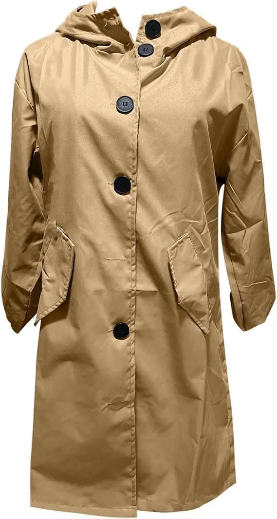 Women's Mid Length Trench Coat, Windproof Classic Lapel Hooded Coats, Lounge Trench Coat, Single Breasted Trenchcoats