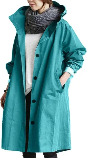 Women's Mid Length Trench Coat, Windproof Classic Lapel Hooded Coats, Lounge Trench Coat, Single Breasted Trenchcoats