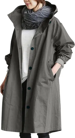 Women's Mid Length Trench Coat, Windproof Classic Lapel Hooded Coats, Lounge Trench Coat, Single Breasted Trenchcoats