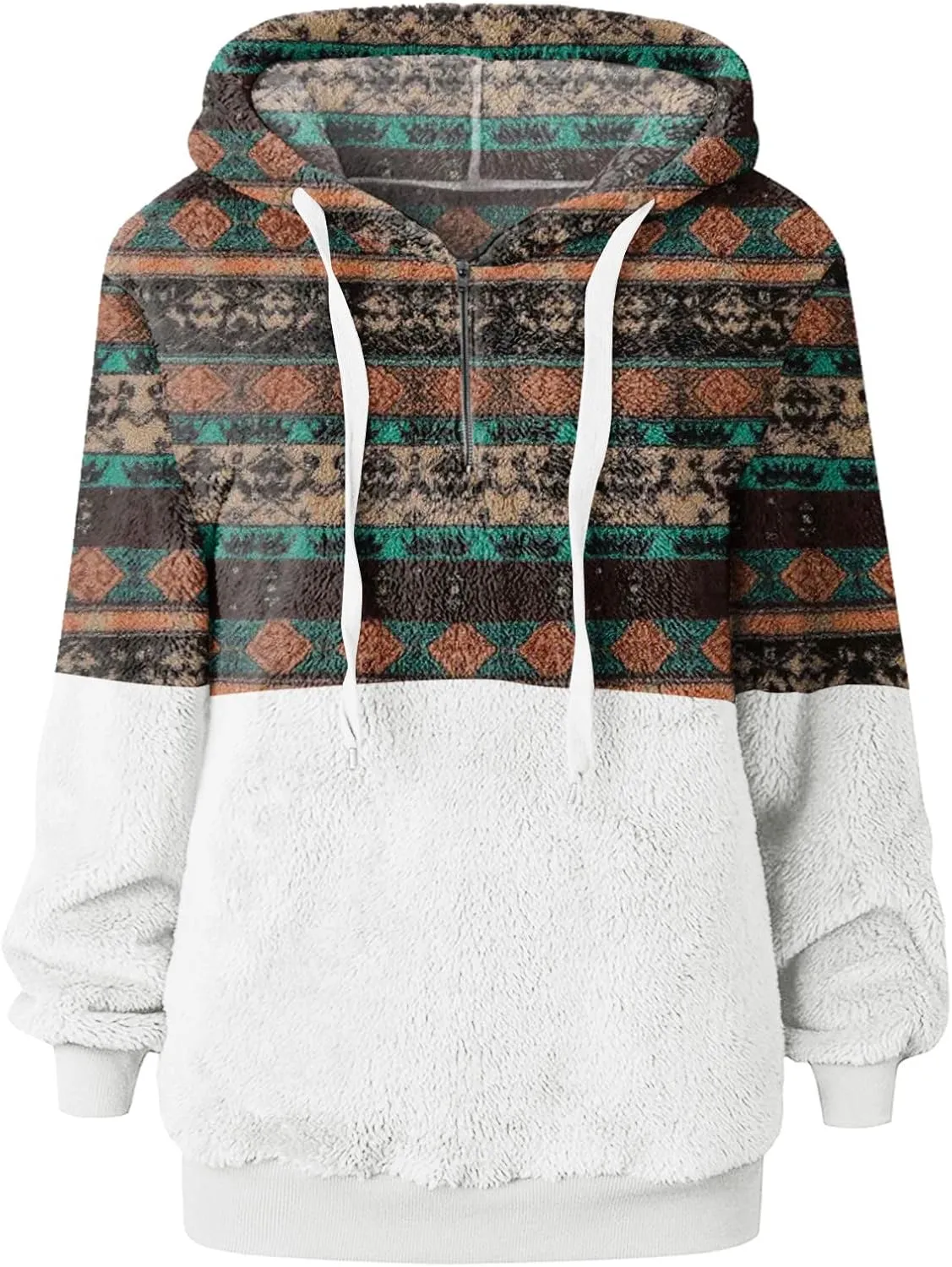 Womens Oversized Fuzzy Hoodie Winter Warm Sherpa Fleece Hooded Sweatshirts Cozy Zipper Fluffy Coat With Pockets