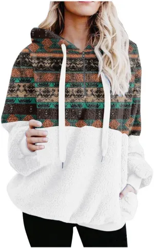 Womens Oversized Fuzzy Hoodie Winter Warm Sherpa Fleece Hooded Sweatshirts Cozy Zipper Fluffy Coat With Pockets