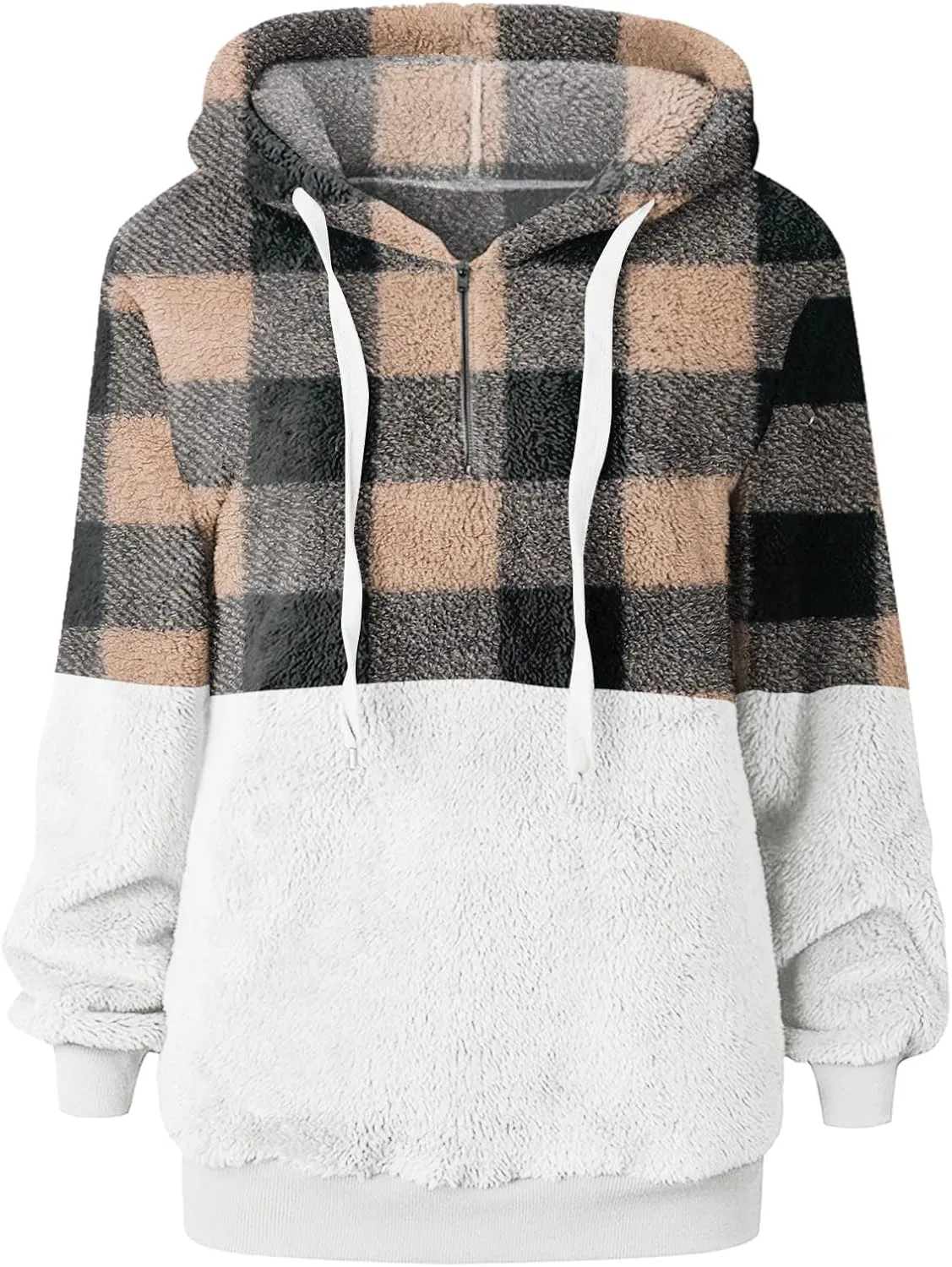 Womens Oversized Fuzzy Hoodie Winter Warm Sherpa Fleece Hooded Sweatshirts Cozy Zipper Fluffy Coat With Pockets