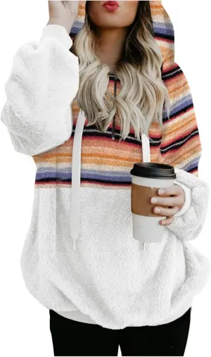 Womens Oversized Fuzzy Hoodie Winter Warm Sherpa Fleece Hooded Sweatshirts Cozy Zipper Fluffy Coat With Pockets