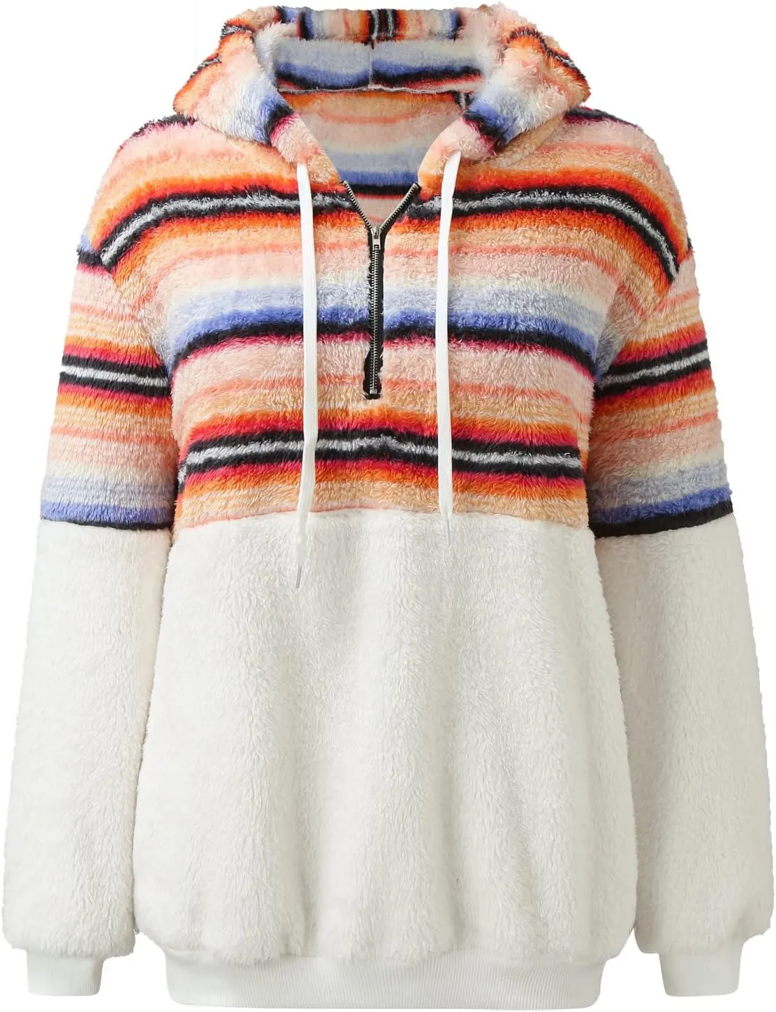 Womens Oversized Fuzzy Hoodie Winter Warm Sherpa Fleece Hooded Sweatshirts Cozy Zipper Fluffy Coat With Pockets