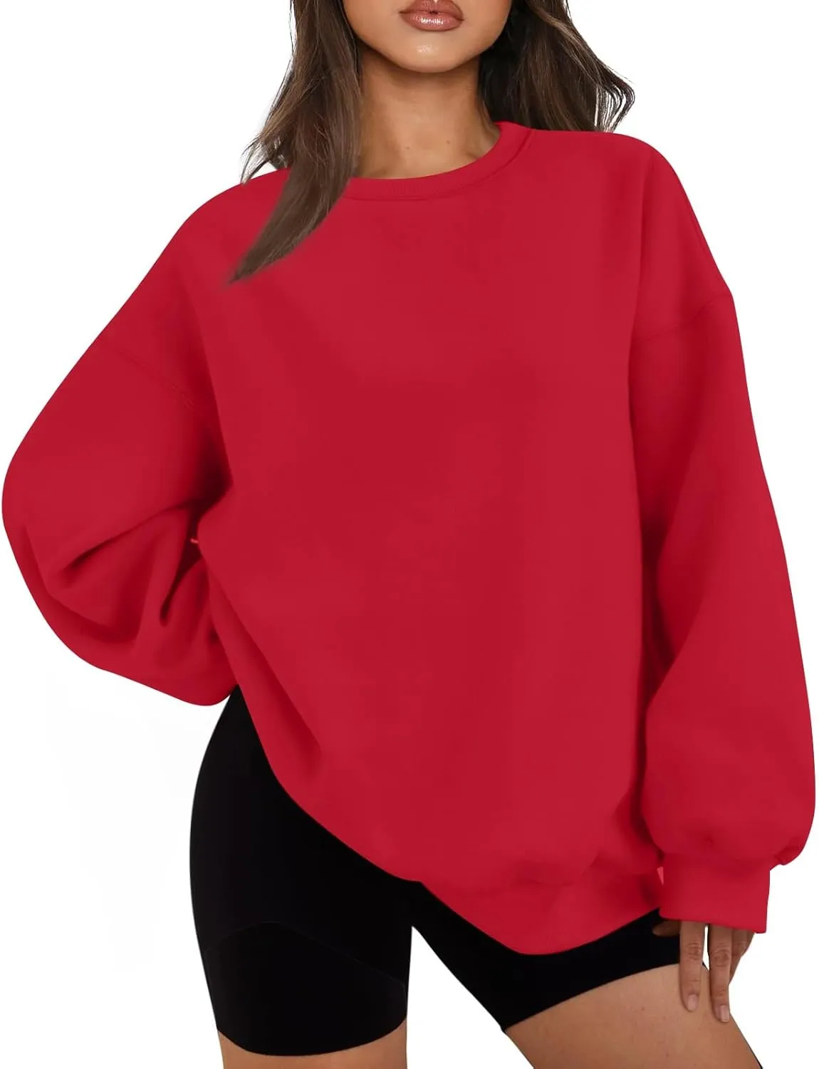 Womens Oversized Sweatshirt Fleece Pullover Comfy Crew Neck Sweatshirt Trendy Y2k Winter Outfits Preppy Clothes