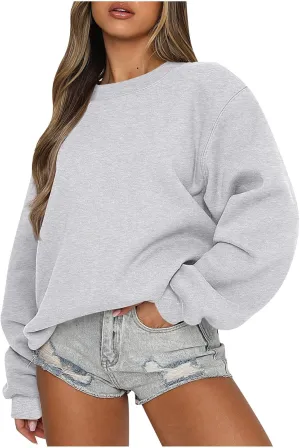 Womens Oversized Sweatshirts Hoodies Fleece Crew Neck Pullover Sweaters Casual Comfy Fall Fashion Outfits Clothes 2024
