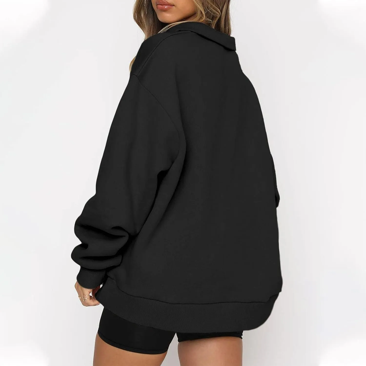 Womens Quarter Zip Trendy Sweatshirts Plain Oversized Long Sleeve Loose Fit Casual Pullover Tops Fall Y2K Clothes